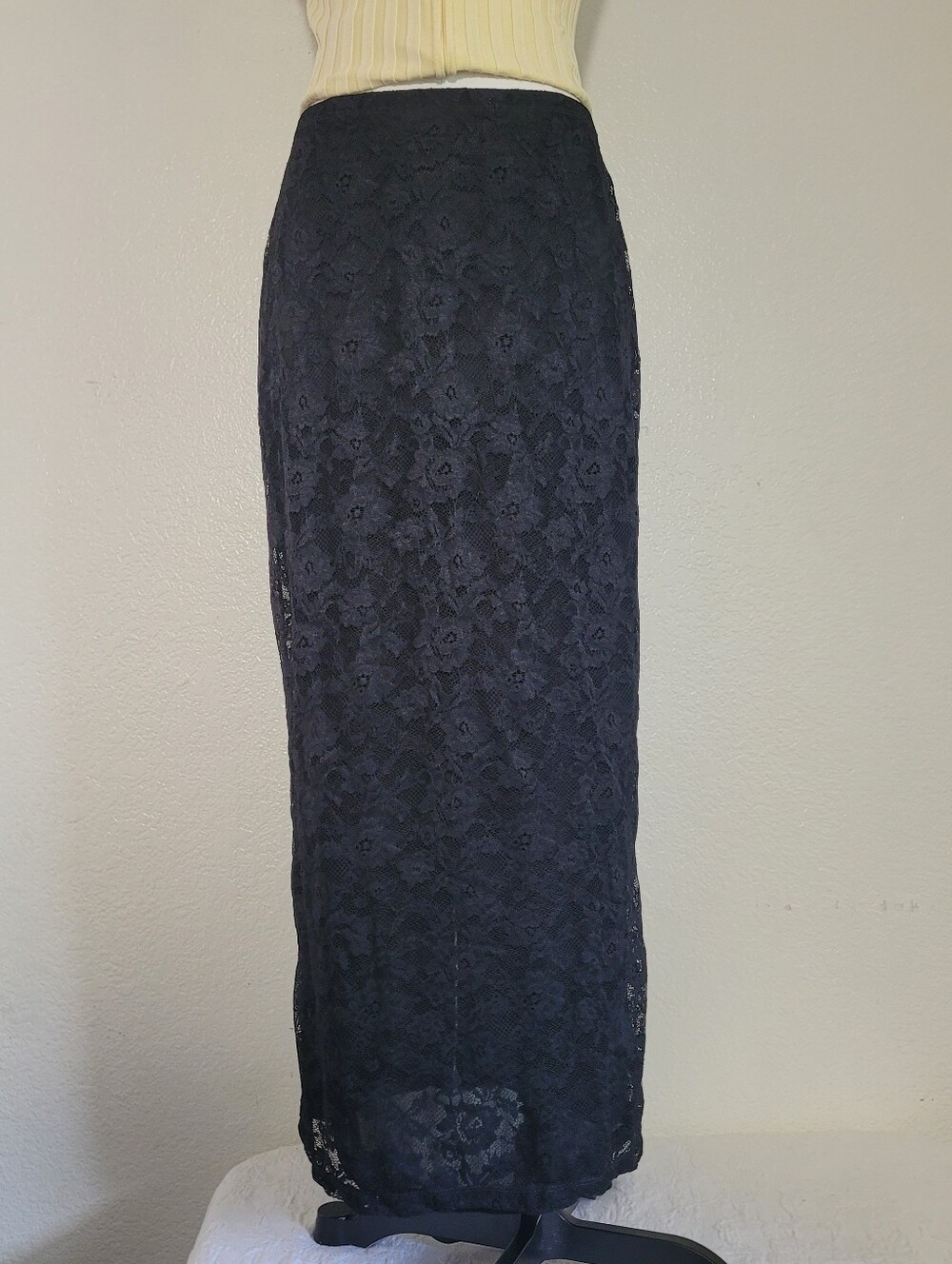 Vintage Y2K Carole Little Lace  Maxi Pencil Strechy Elastic Waist Skirt Med Pet
